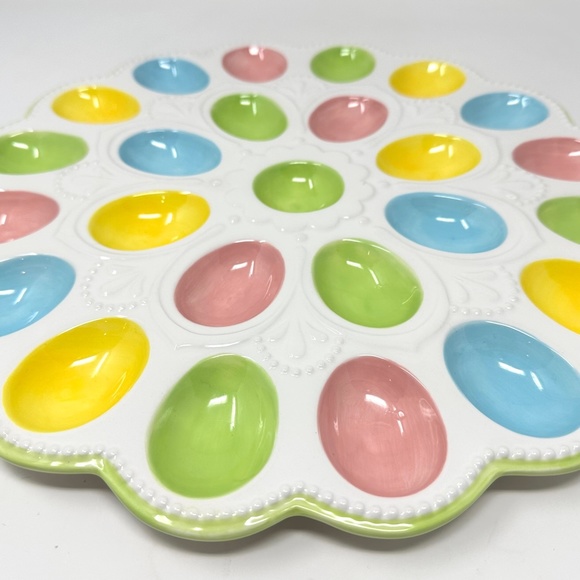 Pier 1 Dining Pier One Deviled Easter Egg Platter Scalloped Beaded